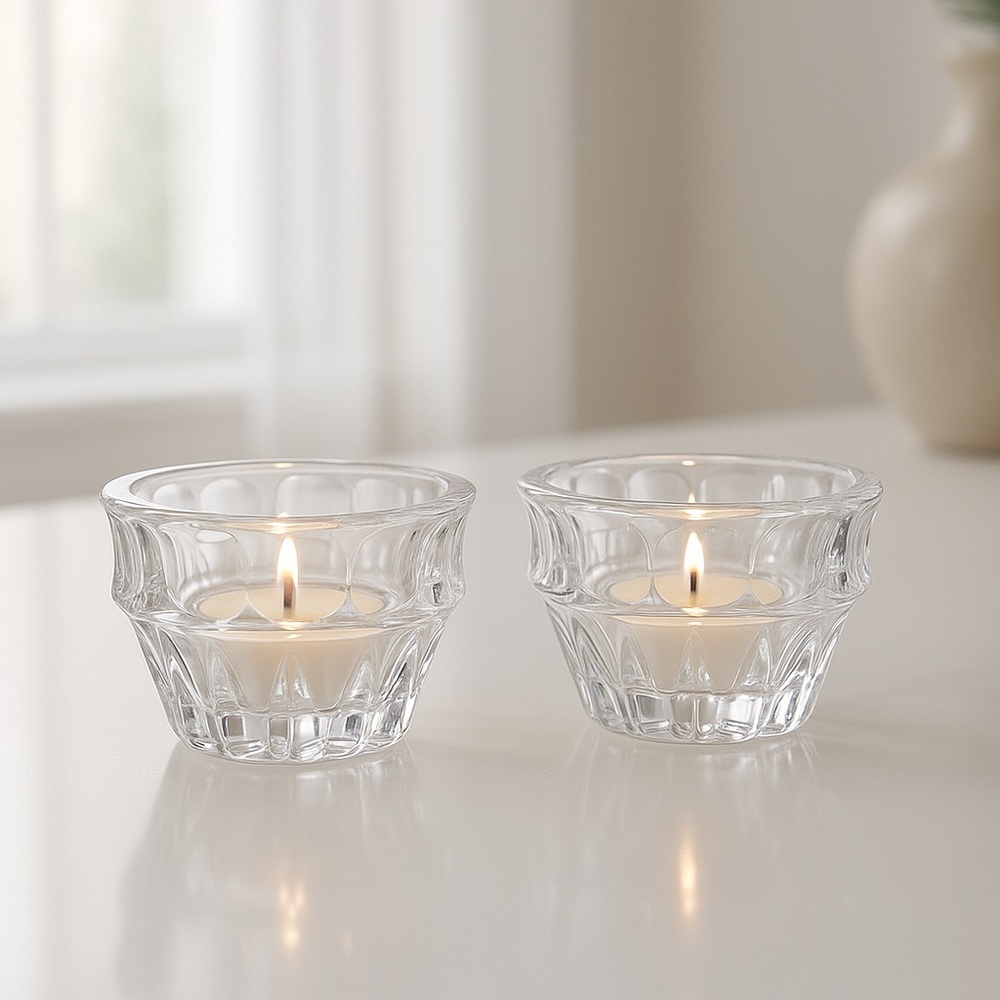 Vintage Lenox Woodward Full Lead Crystal Votive Pair Czech Republic New in box